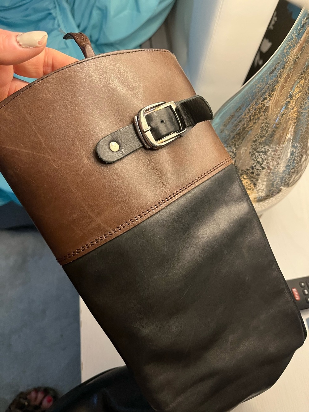 Bought in France leather Women's Two-Tone Brown & Black Riding Boots - Picture 7 of 14
